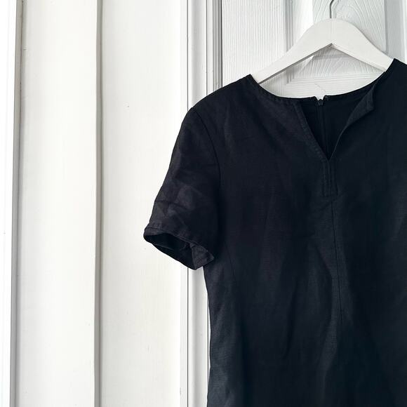 Tom and Linda Platt Black Vintage Split Neck Crepe Short Sleeve Sheath Dress 6 - Picture 4 of 10